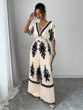 Elenzga Women's Print Batwing Sleeve Deep V Neck Ruched Jumpsuits For Vacation